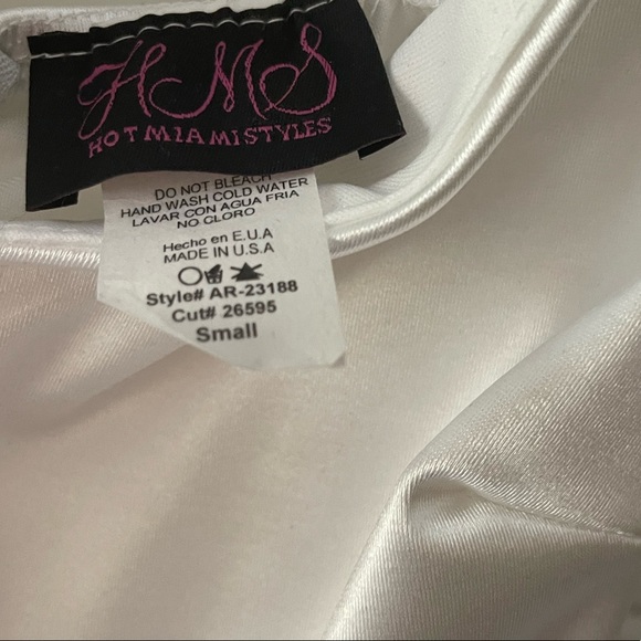 NWT Ruched Satin effect White dress Hot Miami Styles Sz S 🔥 stretchy - Picture 6 of 6